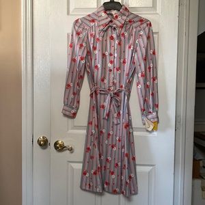 VTG 70’s Deadstock Floral Stripes Print Shirtdress Shirt Dress Dagger Collar